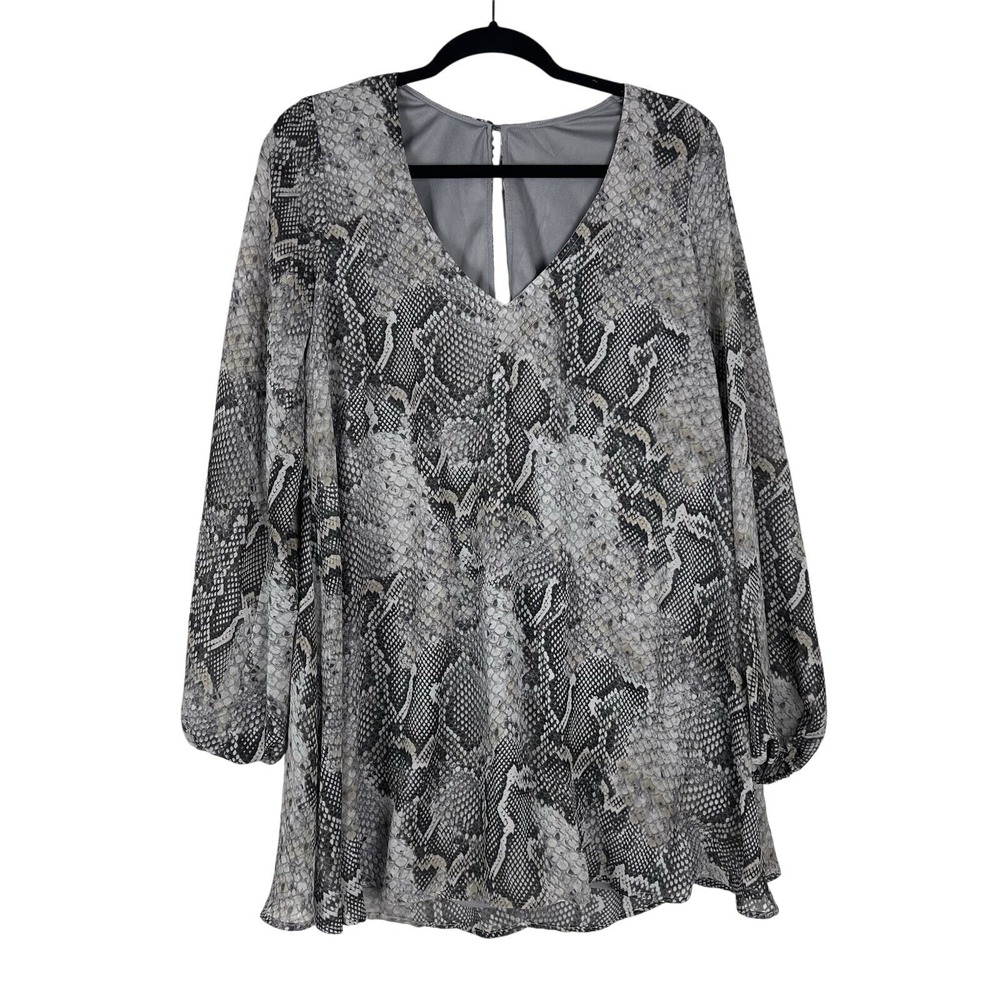 Show Me Your Mumu Womens S Donna Michelle Tunic Gray Snakeskin Boho Mini Dress